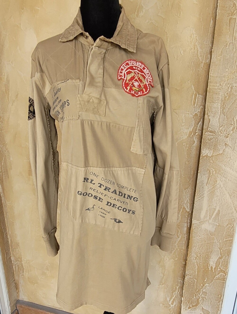 Ralph Lauren Patchwork Sportsman Hunting Polo Shirt Dress. Iconic Rare Vintage L